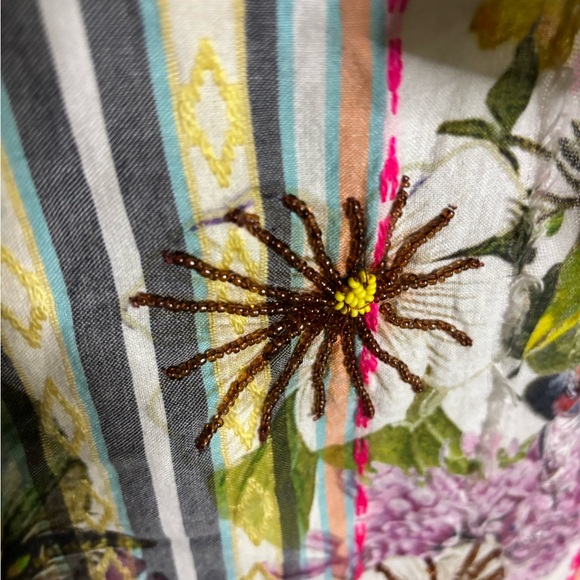 Chico's Striped Embellished Button-up Top Embroidered Beaded Butterfly Size 16 - Picture 8 of 13